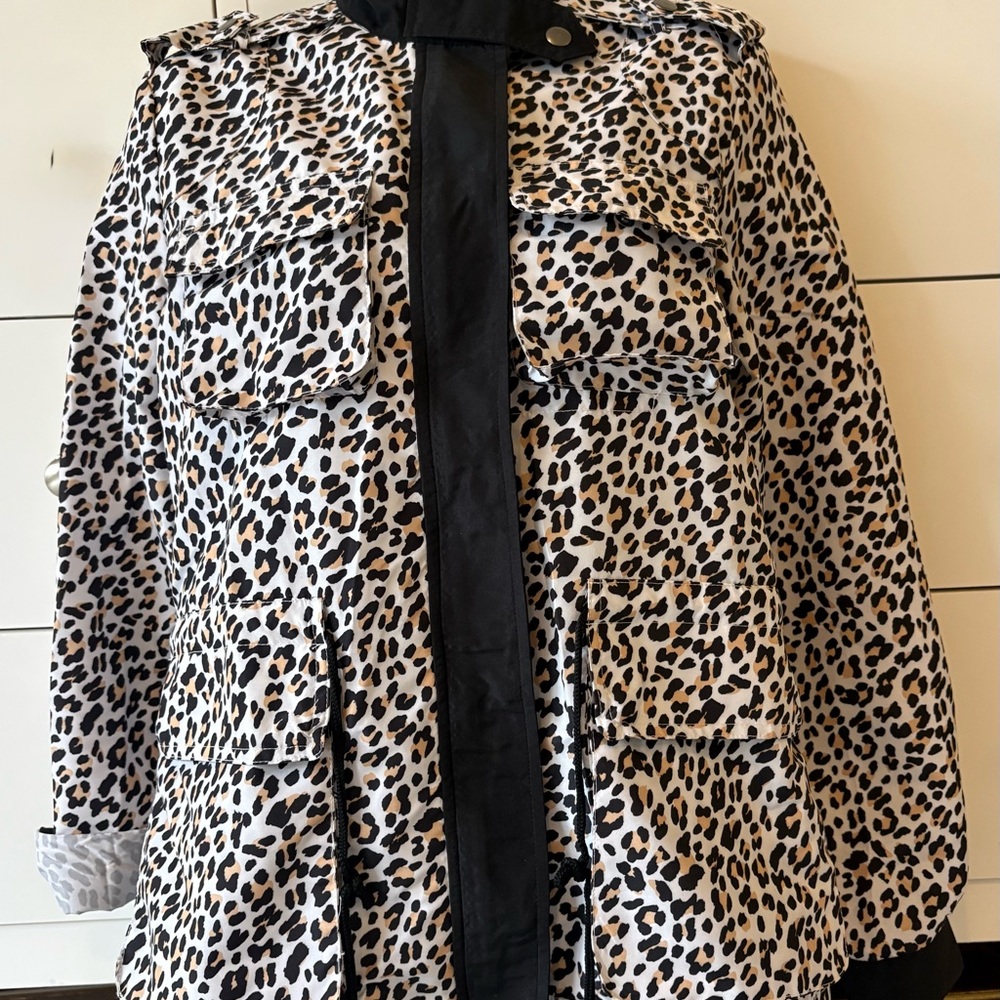 Aqua Leopard Print Utility Jacket with Black Accents